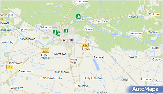 mapa Stróżki gmina Wronki, Stróżki gmina Wronki na mapie Targeo