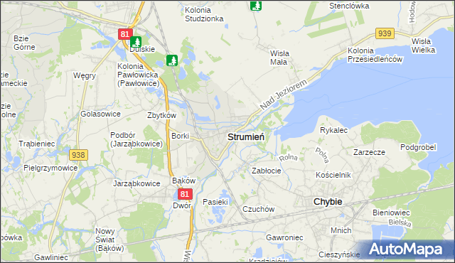 mapa Strumień powiat cieszyński, Strumień powiat cieszyński na mapie Targeo