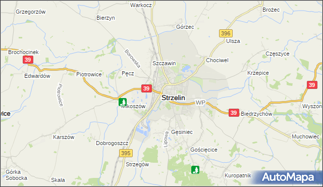 mapa Strzelin, Strzelin na mapie Targeo