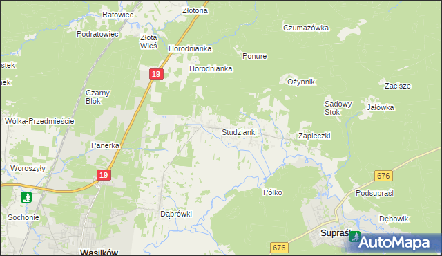 mapa Studzianki gmina Wasilków, Studzianki gmina Wasilków na mapie Targeo