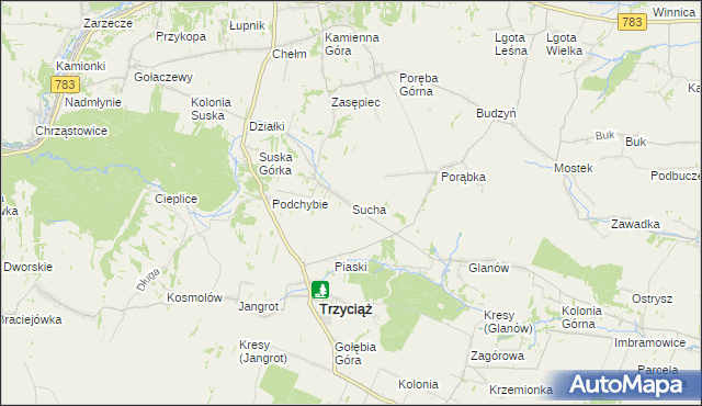 mapa Sucha gmina Trzyciąż, Sucha gmina Trzyciąż na mapie Targeo