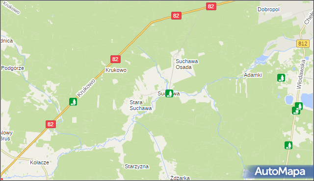 mapa Suchawa gmina Wyryki, Suchawa gmina Wyryki na mapie Targeo