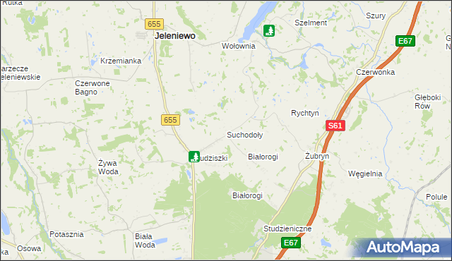 mapa Suchodoły gmina Jeleniewo, Suchodoły gmina Jeleniewo na mapie Targeo