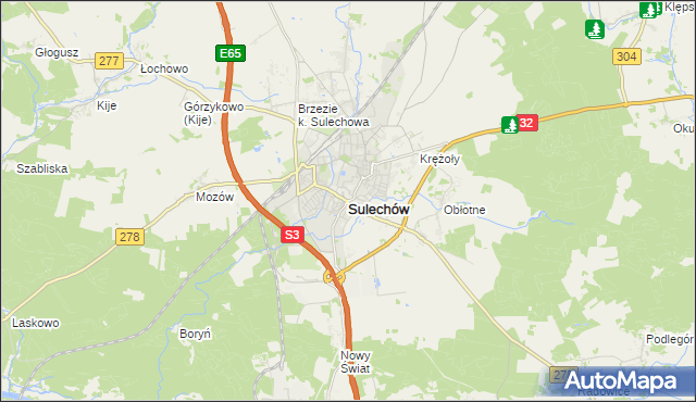 mapa Sulechów powiat zielonogórski, Sulechów powiat zielonogórski na mapie Targeo