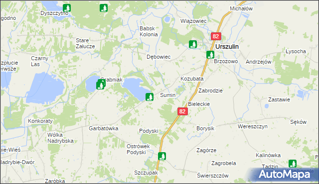 mapa Sumin gmina Urszulin, Sumin gmina Urszulin na mapie Targeo