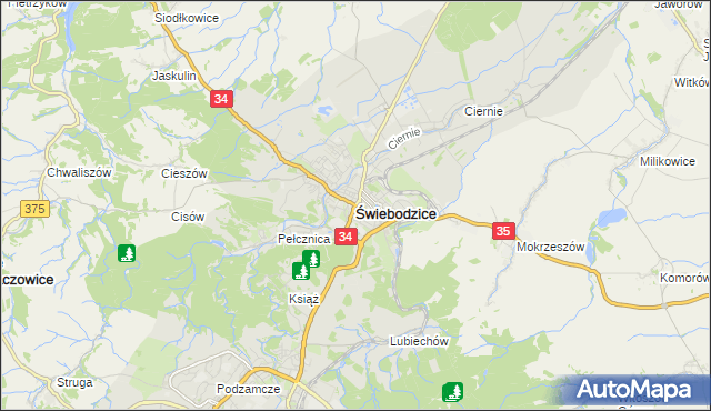 mapa Świebodzice, Świebodzice na mapie Targeo