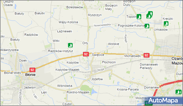 mapa Święcice gmina Ożarów Mazowiecki, Święcice gmina Ożarów Mazowiecki na mapie Targeo