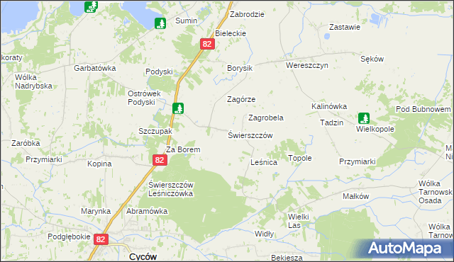 mapa Świerszczów gmina Cyców, Świerszczów gmina Cyców na mapie Targeo