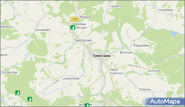 mapa Świerzawa, Świerzawa na mapie Targeo