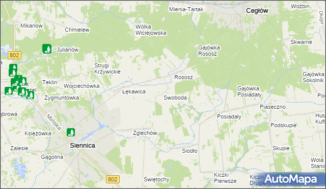 mapa Swoboda gmina Siennica, Swoboda gmina Siennica na mapie Targeo