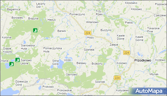 mapa Szarłata gmina Przodkowo, Szarłata gmina Przodkowo na mapie Targeo
