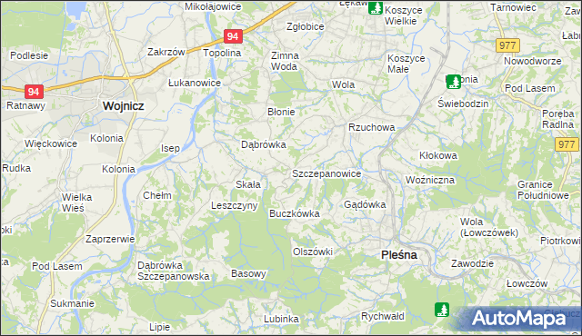 mapa Szczepanowice gmina Pleśna, Szczepanowice gmina Pleśna na mapie Targeo