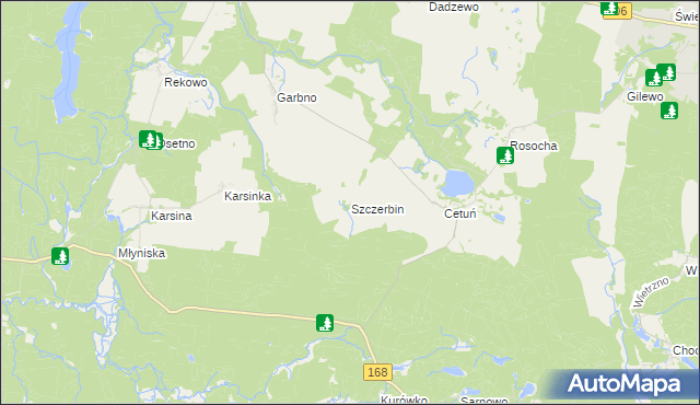 mapa Szczerbin gmina Polanów, Szczerbin gmina Polanów na mapie Targeo