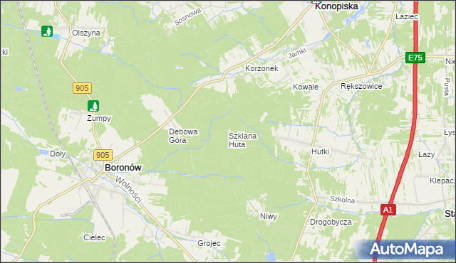 mapa Szklana Huta gmina Boronów, Szklana Huta gmina Boronów na mapie Targeo