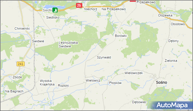 mapa Szynwałd gmina Sośno, Szynwałd gmina Sośno na mapie Targeo