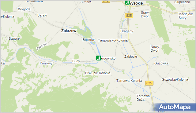 mapa Targowisko gmina Zakrzew, Targowisko gmina Zakrzew na mapie Targeo