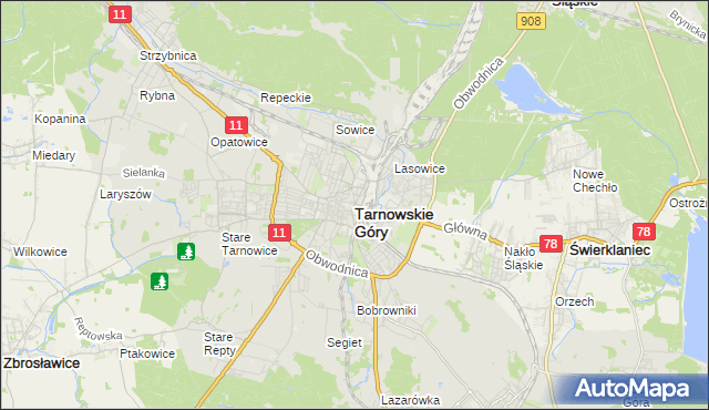 mapa Tarnowskie Góry, Tarnowskie Góry na mapie Targeo
