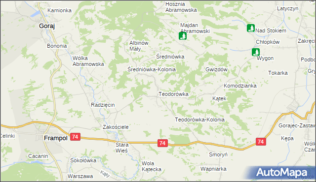 mapa Teodorówka gmina Frampol, Teodorówka gmina Frampol na mapie Targeo