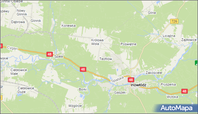 mapa Teofilów gmina Inowłódz, Teofilów gmina Inowłódz na mapie Targeo