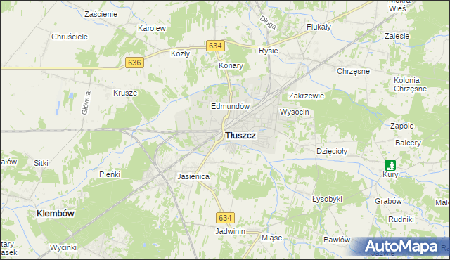 mapa Tłuszcz powiat wołomiński, Tłuszcz powiat wołomiński na mapie Targeo