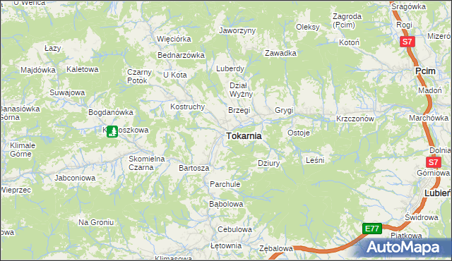 mapa Tokarnia powiat myślenicki, Tokarnia powiat myślenicki na mapie Targeo