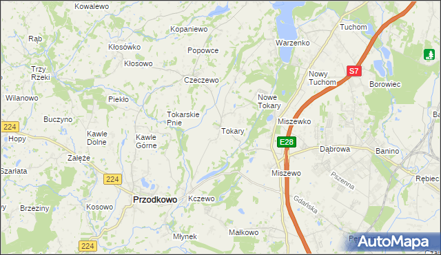 mapa Tokary gmina Przodkowo, Tokary gmina Przodkowo na mapie Targeo