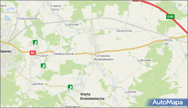 mapa Tomaszów Bolesławiecki, Tomaszów Bolesławiecki na mapie Targeo