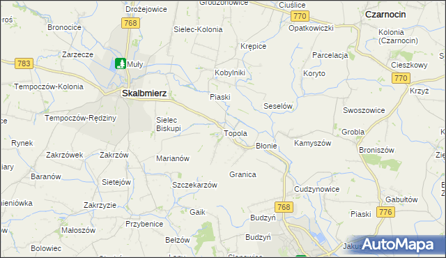 mapa Topola gmina Skalbmierz, Topola gmina Skalbmierz na mapie Targeo