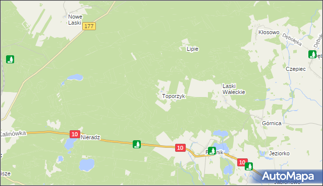 mapa Toporzyk gmina Mirosławiec, Toporzyk gmina Mirosławiec na mapie Targeo