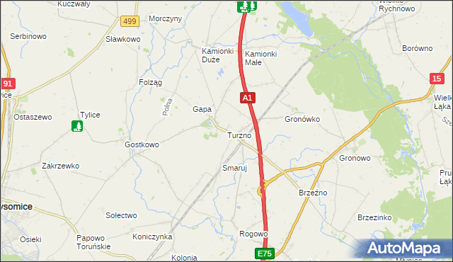 mapa Turzno gmina Łysomice, Turzno gmina Łysomice na mapie Targeo