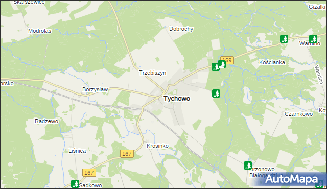 mapa Tychowo powiat białogardzki, Tychowo powiat białogardzki na mapie Targeo