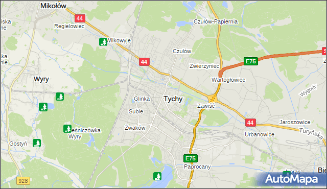 mapa Tychów, Tychy na mapie Targeo