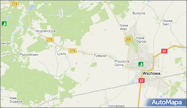 mapa Tylewice, Tylewice na mapie Targeo