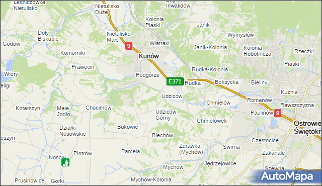 mapa Udziców, Udziców na mapie Targeo