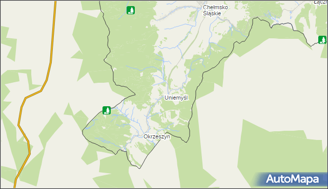 mapa Uniemyśl gmina Lubawka, Uniemyśl gmina Lubawka na mapie Targeo