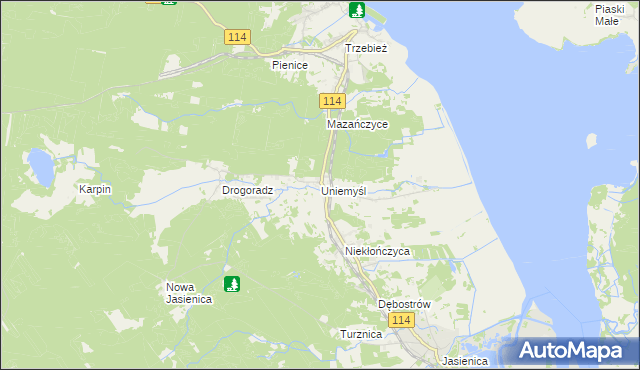 mapa Uniemyśl gmina Police, Uniemyśl gmina Police na mapie Targeo