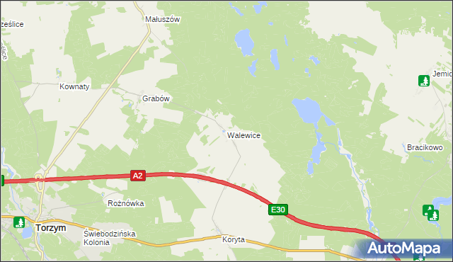 mapa Walewice gmina Torzym, Walewice gmina Torzym na mapie Targeo