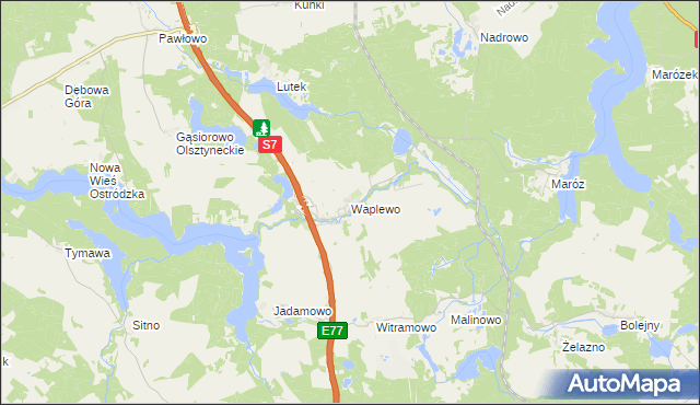 mapa Waplewo gmina Olsztynek, Waplewo gmina Olsztynek na mapie Targeo