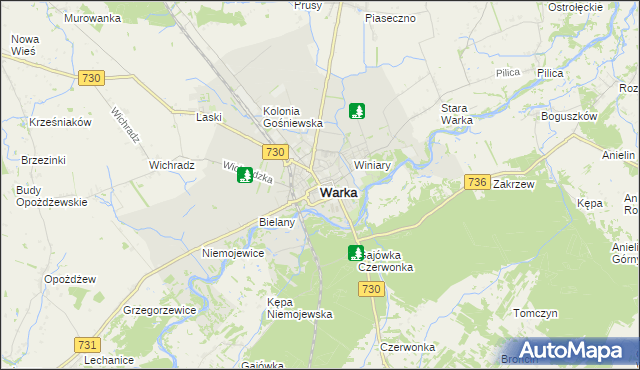 mapa Warka, Warka na mapie Targeo