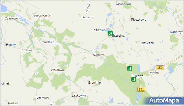 mapa Warszyn gmina Dolice, Warszyn gmina Dolice na mapie Targeo