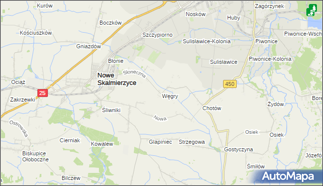 mapa Węgry gmina Nowe Skalmierzyce, Węgry gmina Nowe Skalmierzyce na mapie Targeo