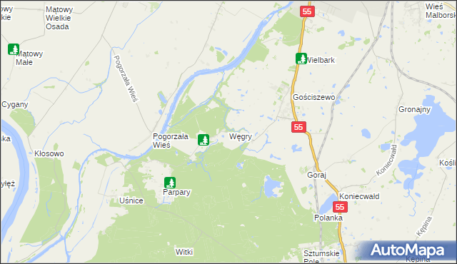 mapa Węgry gmina Sztum, Węgry gmina Sztum na mapie Targeo