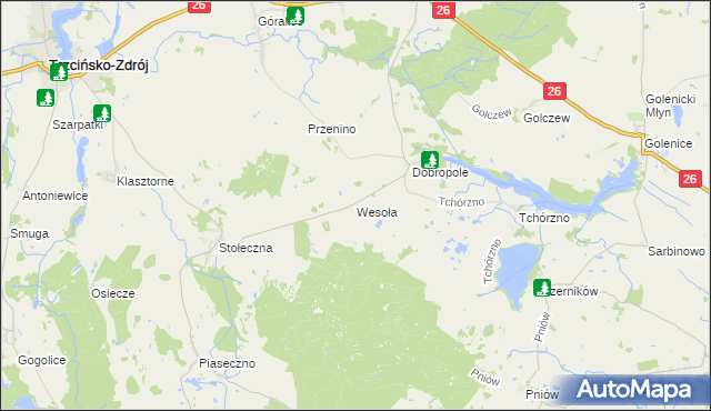 mapa Wesoła gmina Trzcińsko-Zdrój, Wesoła gmina Trzcińsko-Zdrój na mapie Targeo