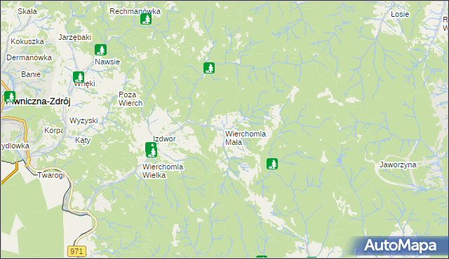 mapa Wierchomla Mała, Wierchomla Mała na mapie Targeo