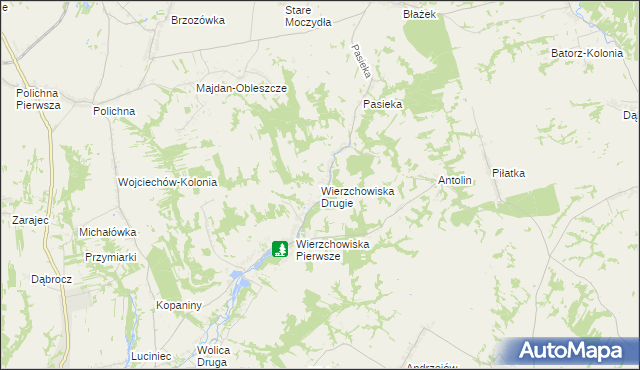 mapa Wierzchowiska Drugie gmina Modliborzyce, Wierzchowiska Drugie gmina Modliborzyce na mapie Targeo