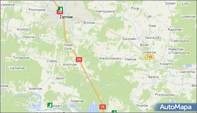 mapa Wierzchowisko gmina Żarnów, Wierzchowisko gmina Żarnów na mapie Targeo