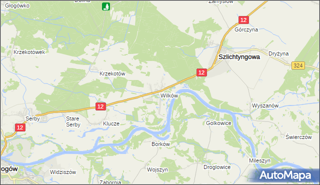 mapa Wilków gmina Głogów, Wilków gmina Głogów na mapie Targeo