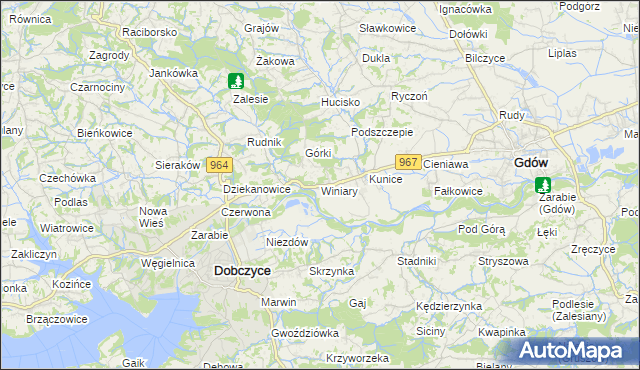 mapa Winiary gmina Gdów, Winiary gmina Gdów na mapie Targeo