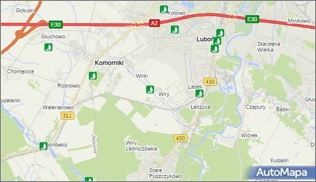 mapa Wiry gmina Komorniki, Wiry gmina Komorniki na mapie Targeo