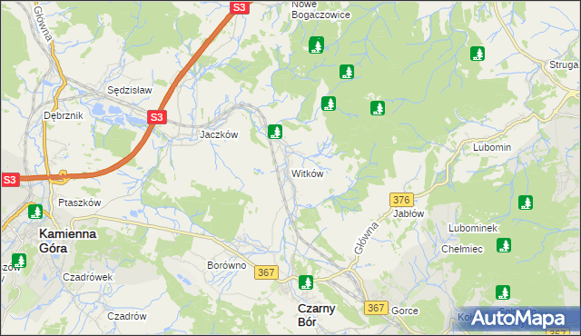 mapa Witków gmina Czarny Bór, Witków gmina Czarny Bór na mapie Targeo